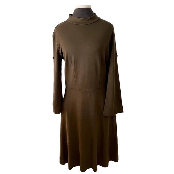 BAW Shop Army Green Fit and Flare Knit Dress Pockets Made in NYC L - Picture 10 of 10